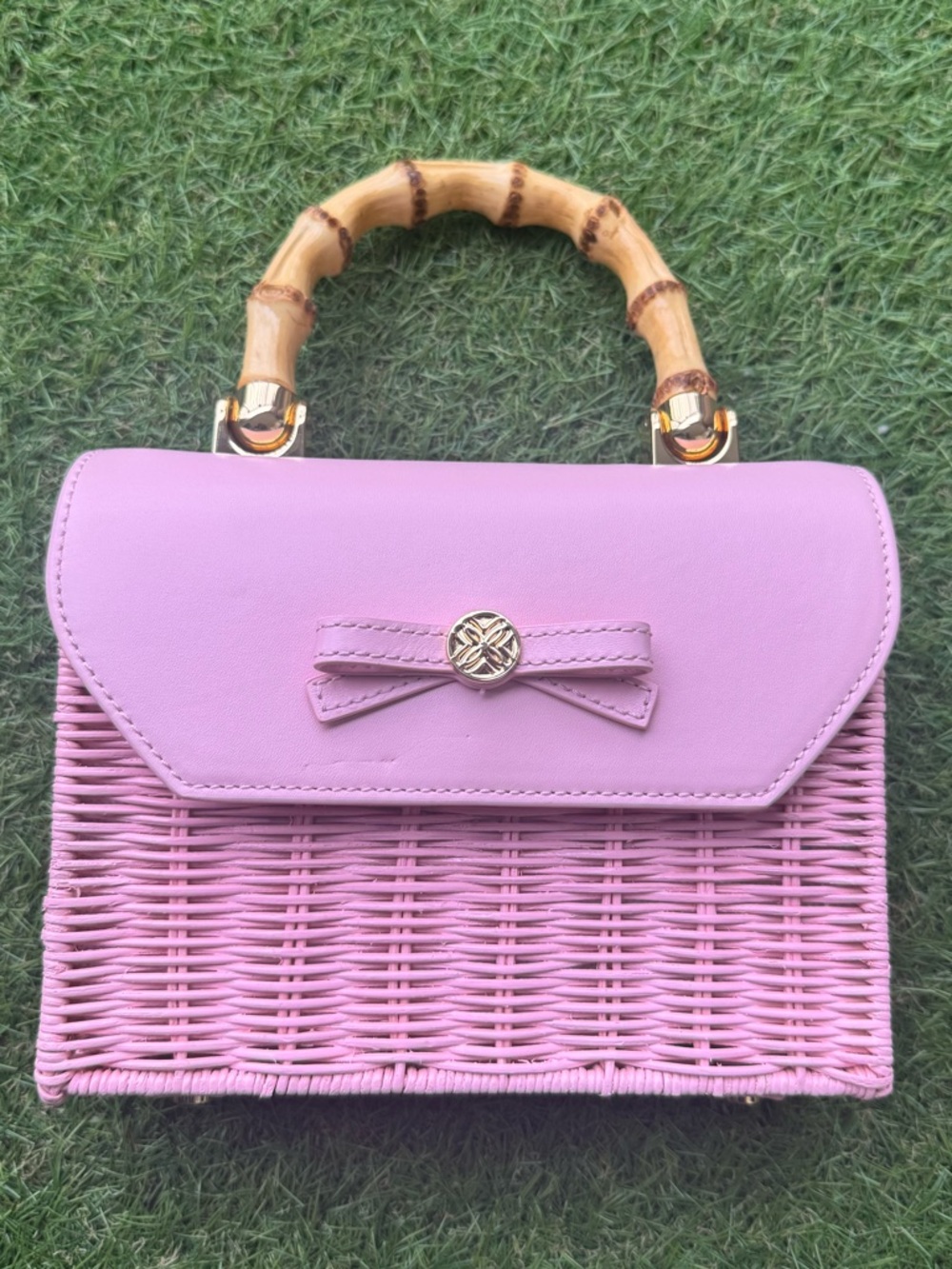 NWT Lilly Pulitzer Teighen bow wicker pink bag - Picture 9 of 11